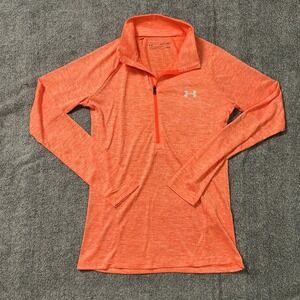 Under Armour Womens HeatGear 1/4 Zip Pullover Orange Heather Space Dye XS